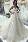 Sweetheart A Line Wedding Dresses Tulle With Applique Sweep Train
