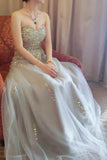 Sweetheart A line Beads Strapless Grey Tulle Lace up Prom Dresses Woman Dresses uk RJS412