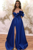 Sweetheart A-line Prom Dresses Long With Pockets Royal Blue Satin Evening Dress Rjerdress