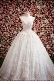 Sweetheart Ball Gown Sleeveless White Tulle Beads Appliques Sweep Train Wedding Dress Rjerdress