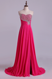 Sweetheart Beaded Bust Party Dresses A-Line Sweep Train Chiffon Rjerdress