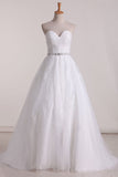 Sweetheart Bridal Dresses A Line Tulle With Applique Sweep Train