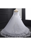 Sweetheart Bridal Dresses A Line With Beading Rhinestones Tulle Long Sleeves Chapel Train Rjerdress