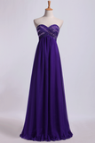 Sweetheart Empire Waist A-Line Party Dress With Beads Floor-Length Chiffon