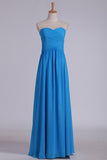 Sweetheart Fitted And Pleated Bodice A Line PartyDress Floor Length Chiffon