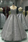 Sweetheart Gray Sleeveless Long Sequins Strapless Ball Gown Shiny Winter Quinceanera Dresses RJS575