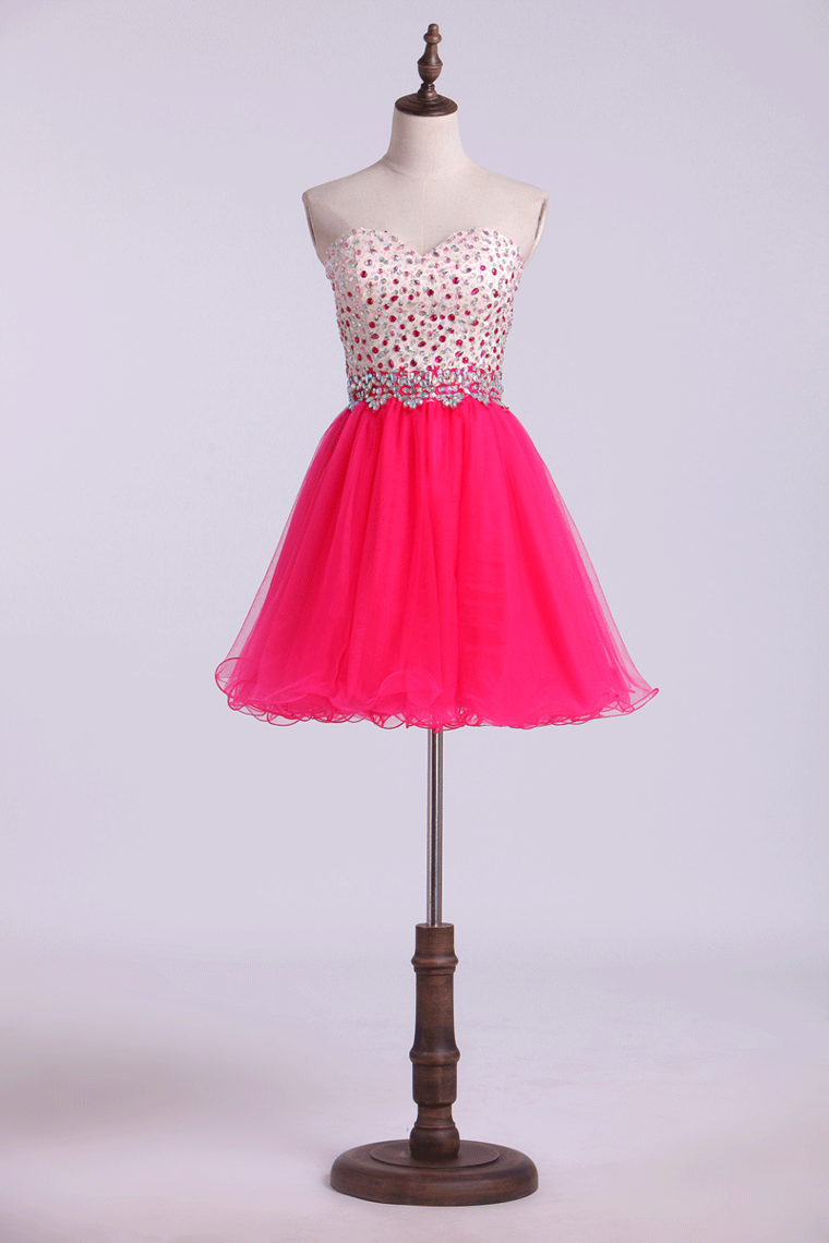 Sweetheart Hoco Dresses A-Line Beaded Bodice Tulle Rjerdress