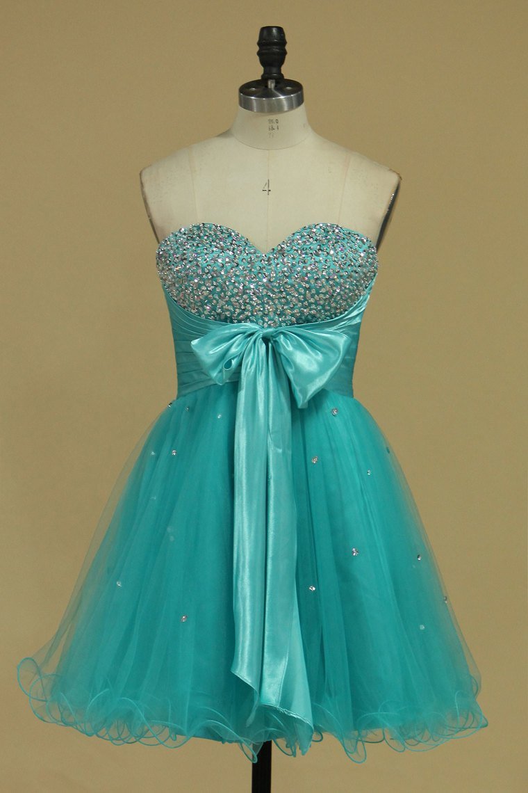 Sweetheart Hoco Dresses A Line Short/Mini With Beads And Bow Knot Rjerdress