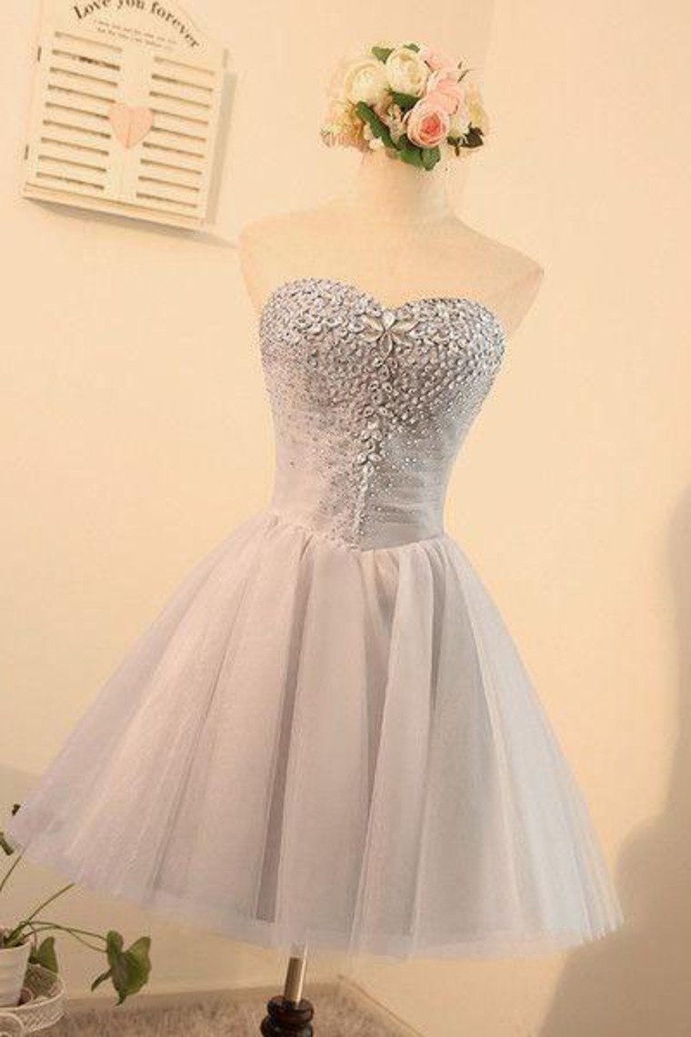 Sweetheart Homecoming Dresses A Line Tulle With Beads Above Knee Length Rjerdress