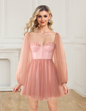 Sweetheart Homecoming Dresses A Line Tulle With Long Sleeves Rjerdress