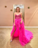 Sweetheart Hot Pink High Low Prom Dress with Beaded Bodice