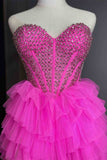 Sweetheart Hot Pink High Low Prom Dress with Beaded Bodice Rjerdress