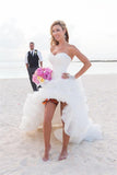 Sweetheart Ivory Ruffled High Low Organza Corset Bridal Gowns Long Wedding Dresses Rjerdress