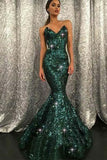 Sweetheart Mermaid Green Long Prom Dresses Strapless Sleeveless Evening Dresses RJS471