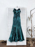 Sweetheart Mermaid Green Long Prom Dresses Strapless Sleeveless Evening Dresses RJS471 Rjerdress