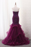 Sweetheart Mermaid Tulle Party Dresses With Beading Sweep Train Rjerdress