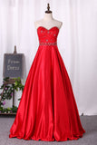 Sweetheart Party Dress A-Line Lace Bodice With Satin Skirt Floor-Length Beaded