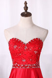 Sweetheart Party Dress A-Line Lace Bodice With Satin Skirt Floor-Length Beaded Rjerdress