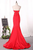 Sweetheart Party Dresses Mermaid Satin Ruched Bodice Sweep Train Rjerdress