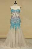 Sweetheart Plus Size Party Dresses Mermaid With Beading Tulle