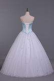 Sweetheart Prom Dresses A Line Floor Length Beaded Bodice With Tulle Skirt Rjerdress