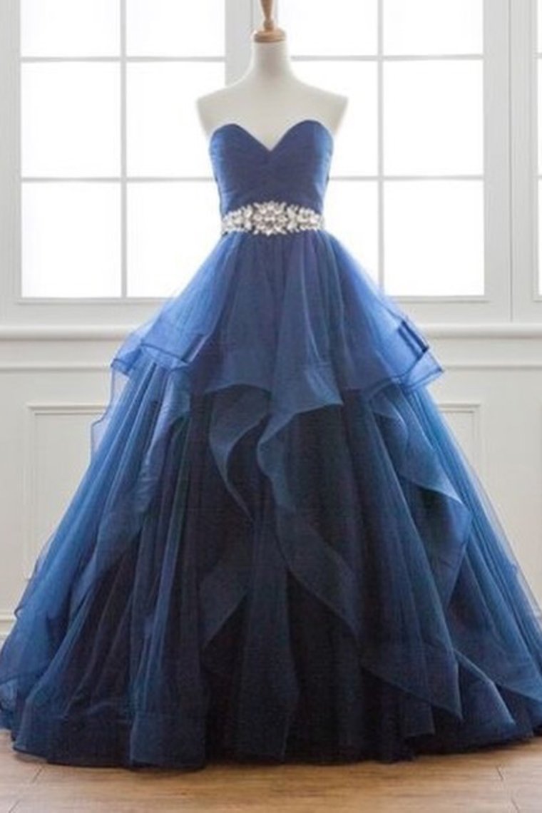 Sweetheart Prom Dresses A Line Tulle With Ruffles And Beads Rjerdress