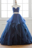 Sweetheart Prom Dresses A Line Tulle With Ruffles And Beads Rjerdress