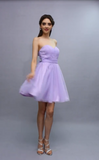 Sweetheart Ruched Bodice A Line Tulle Short/Mini Bridesmaid Dresses Rjerdress
