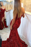Sweetheart Sequin New Gorgeous Long Sweet 16 Gowns Mermaid Slit Prom Dresses rjs20 Rjerdress
