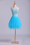 Sweetheart Short Hoco Dresses Tulle With Applique & Beads Rjerdress