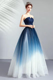 Sweetheart Strapless Blue Ombre Prom Dresses Lace up A line Formal Dresses RJS339 Rjerdress