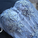 Sweetheart Strapless Homecoming Dresses Beads Blue Lace up Tulle Short Cocktail Dresses Rjerdress