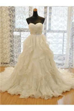 Sweetheart Wedding Dress A Line Organza With Beads And Ruffles Chapel Train
