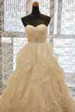 Sweetheart Wedding Dress A Line Organza With Beads And Ruffles Chapel Train Rjerdress