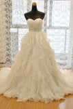 Sweetheart Wedding Dress A Line Organza With Beads And Ruffles Chapel Train Rjerdress