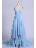 Thigh Split Sky Blue Rustic Beach Wedding Gown With Court Train Evening Prom Dresses Rjerdress