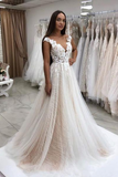 Timeless Lace Sparkly Sequins Tulle A-Line Wedding Dress With Appliques Gown Rjerdress