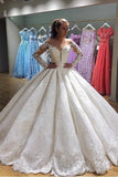 Timeless Scoop Long Sleeves Ball Gown Wedding Dresses Tulle With Applique Sweep Train Rjerdress