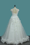 Top Quality Lace Ball Gown Cap Sleeve Bridal Dresses With Applique & Beading Floor Length Rjerdress