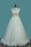Top Quality Lace Ball Gown Cap Sleeve Bridal Dresses With Applique & Beading Floor Length