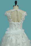 Top Quality Lace Ball Gown Cap Sleeve Bridal Dresses With Applique & Beading Floor Length Rjerdress