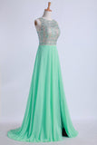 Tow-Tone Bateau Open Back Party Dresses A-Line Beaded Bodice With Slit Chiffon Rjerdress