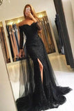 Trumpet/Mermaid Long Sleeves Off-The-Shoulder Sweep/Brush Train Tulle Lace Evening Dresses Rjerdress
