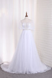 Tulle A Line Sweetheart Beaded Bodice Bridal Dresses Court Train