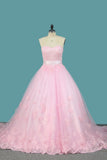 Tulle A Line Sweetheart Bridal Dresses With Applique And Sash Court Train