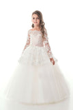 Tulle Boat Neck Flower Girl Dresses A Line Long Sleeves With Applique Rjerdress