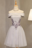 Tulle Boat Neck Homecoming Dresses A Line Tulle With Applique Rjerdress
