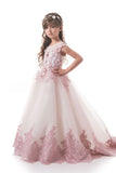 Tulle Flower Girl Dresses Scoop With Applique And Handmade Flowers A Line Rjerdress