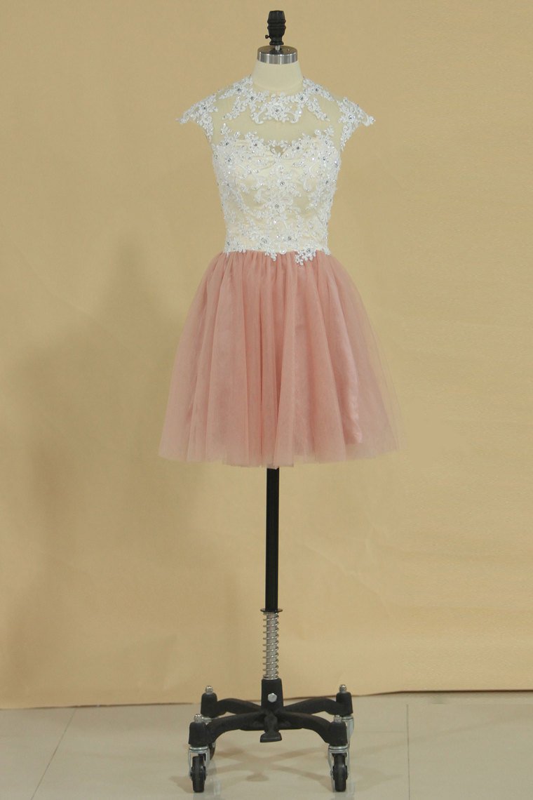 Tulle High Neck With Applique Hoco Dresses A Line Rjerdress