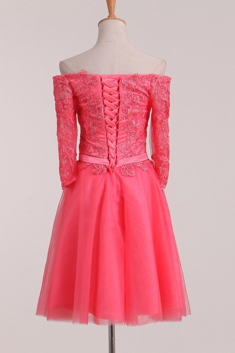 Tulle Hoco Dresses Mid-Length Sleeve With Applique Rjerdress